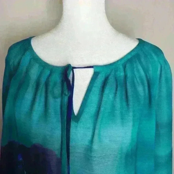 Jones New York Womens Blue Green Pullover Sheer Top Large - Picture 7 of 8